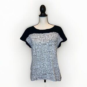 Calvin Klein Top Women’s Large Black And White Dot Print Color Block Pocket